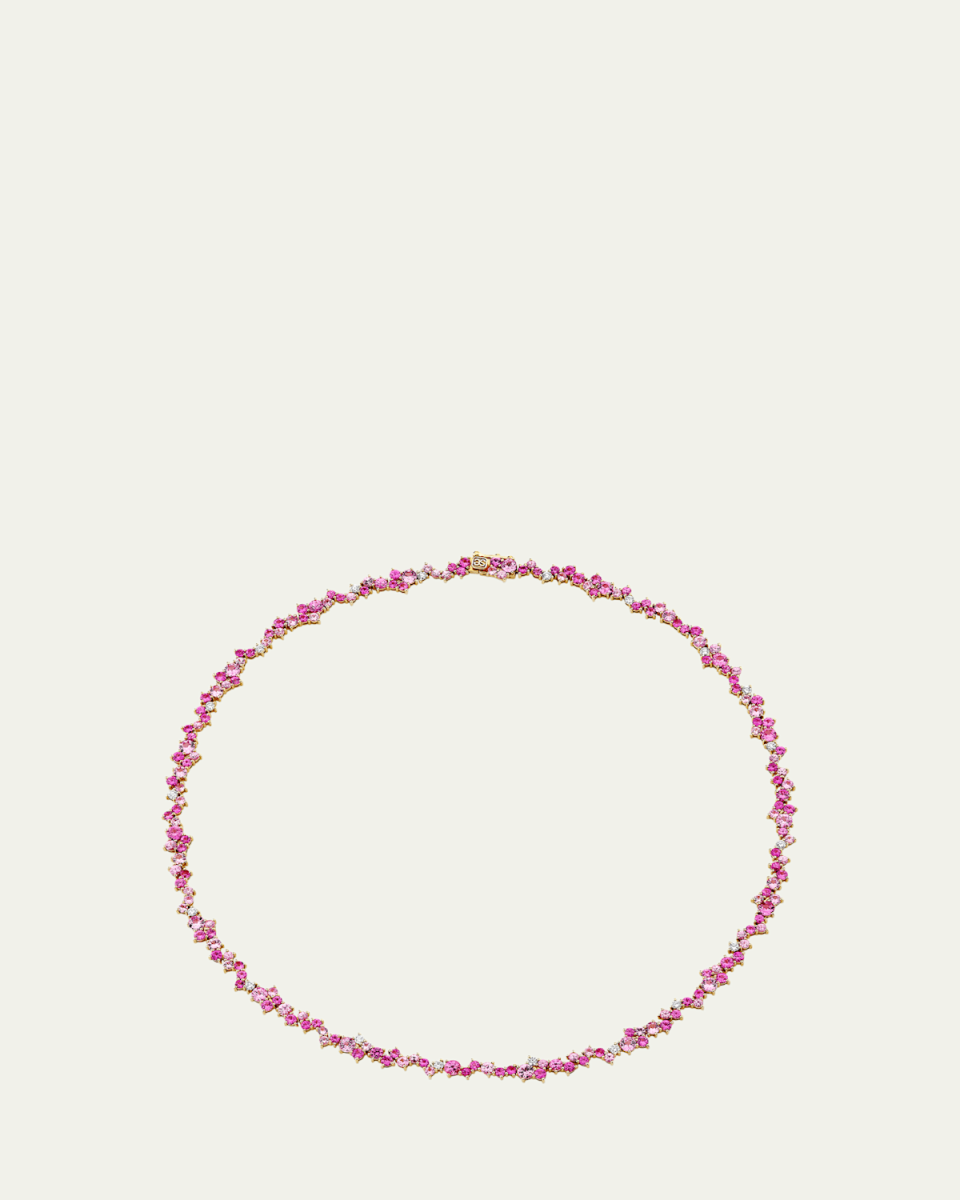 14K Yellow Gold Pink Sapphire and Diamond Eternity Cocktail Necklace